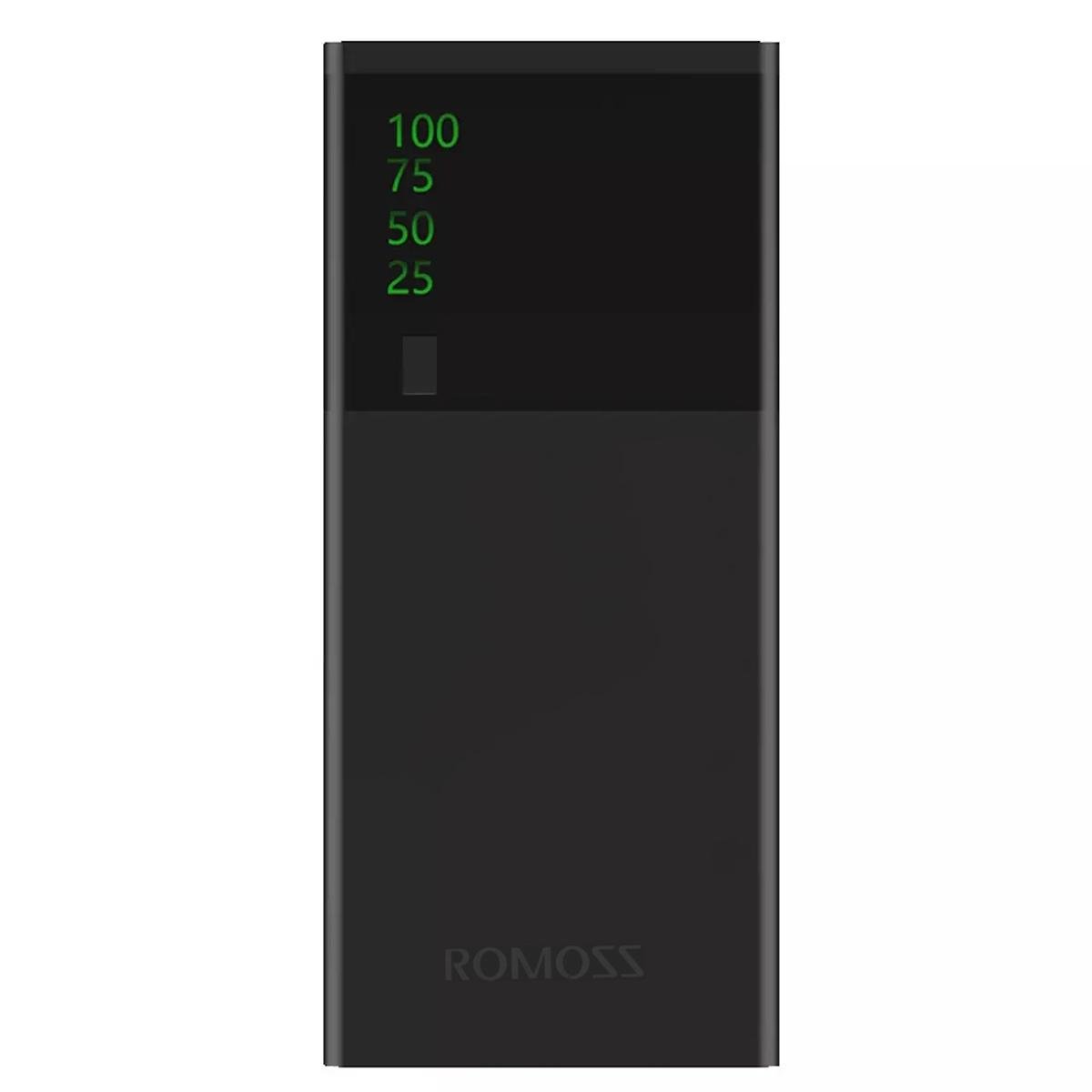 Павербанк 20000 mAh 2.1А Romoss KC12 з ліхтариком Чорний (1009434-Black)