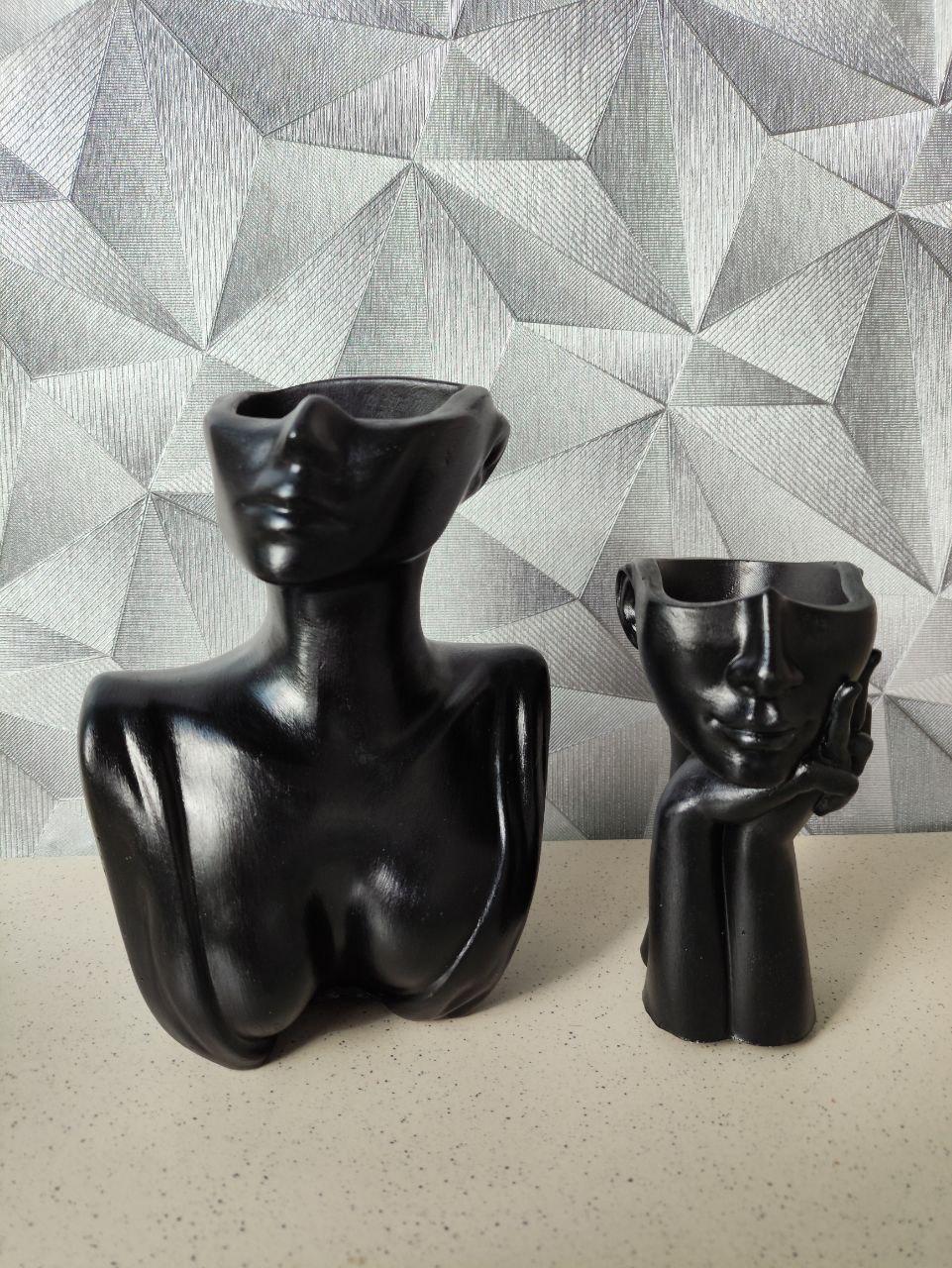 Набор декоративных ваз бюст и ваза лица ручной работы 2 шт. Черный (2749552553) - фото 2 Набор декоративных ваз бюст и ваза лица ручной работы 2 шт. Черный (2749552553) - фото 2