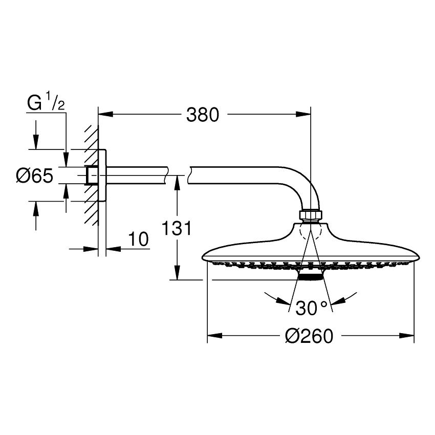 Верхний душ Grohe Euphoria 260 26458000 260 мм с кронштейном Хром (111260) - фото 2