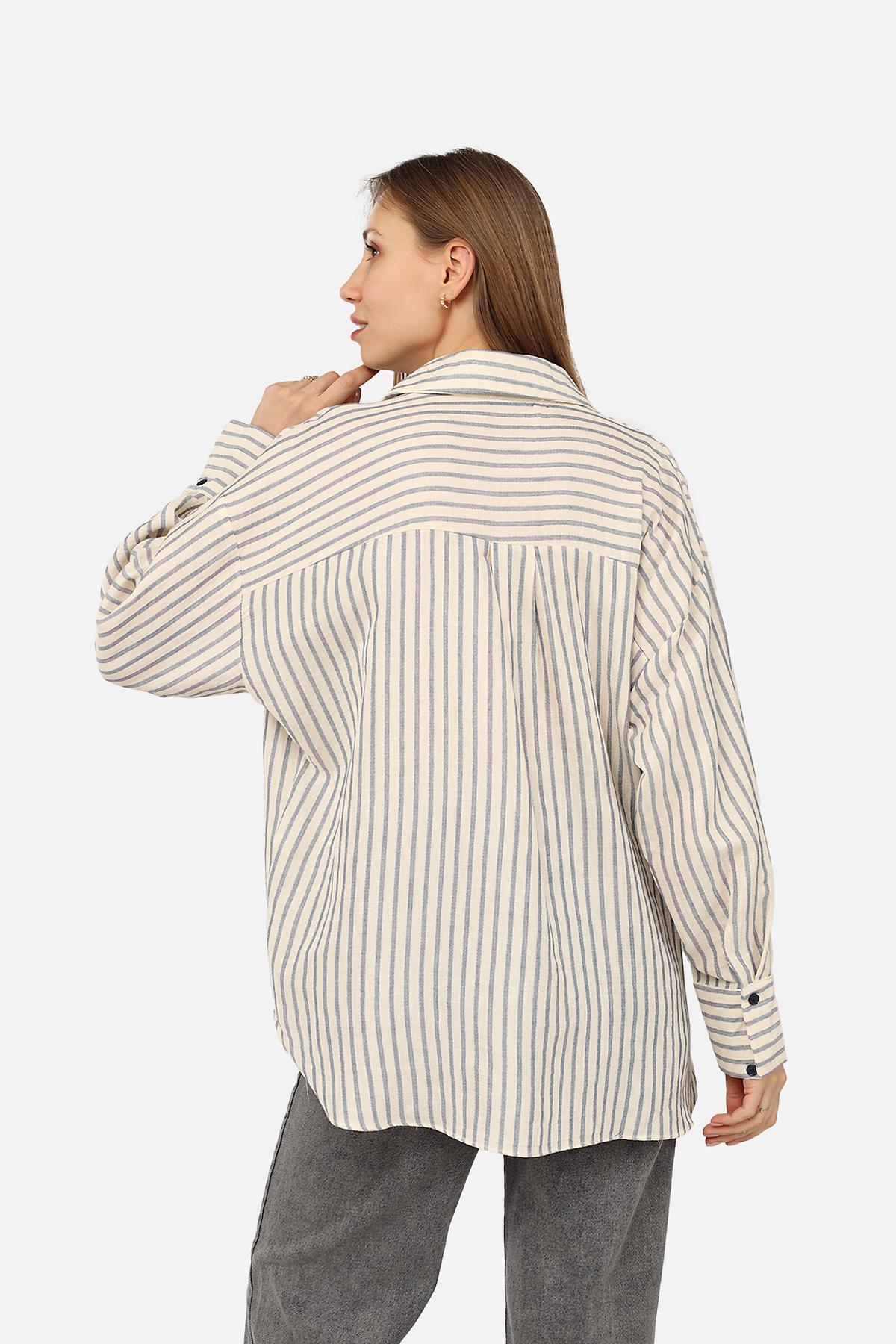 Рубашка с длинным рукавом ЦБ-00269355 женская р. 48 Синий (SKT001043169) - фото 4