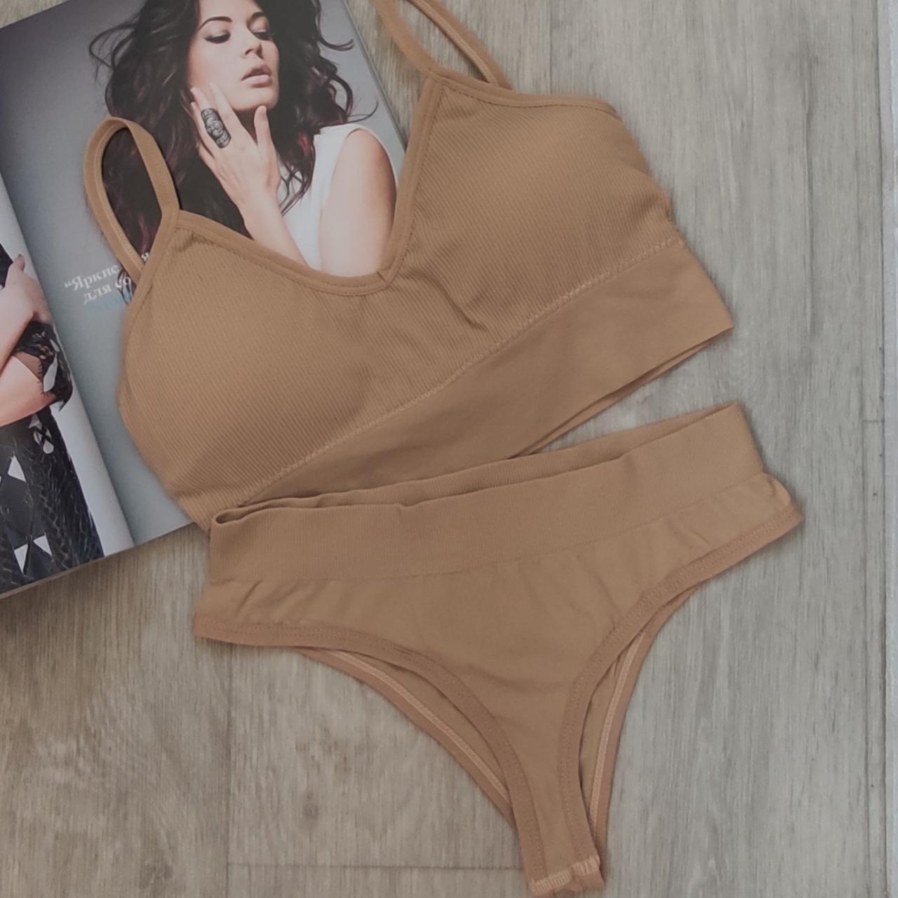 Комплект нижньої білизни в рубчик S/M коричневий (1787364128) - фото 4 Комплект нижньої білизни в рубчик S/M коричневий (1787364128) - фото 4