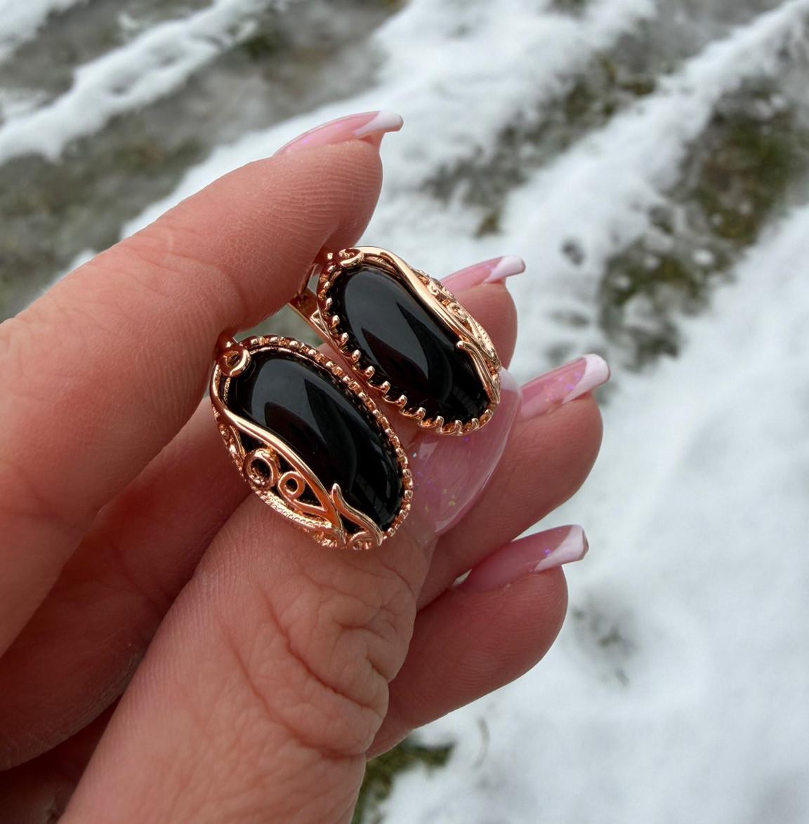 Серьги GONCHAR & CO. Черный Маркиз ювелирный сплав 18к 585п 2 см Золотой (323-005)