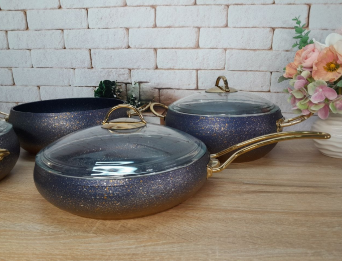 Набір посуду зі сковородою OMS з антипригарним покриттям 7 предметів (3023-blue) - фото 5 Набір посуду зі сковородою OMS з антипригарним покриттям 7 предметів (3023-blue) - фото 5