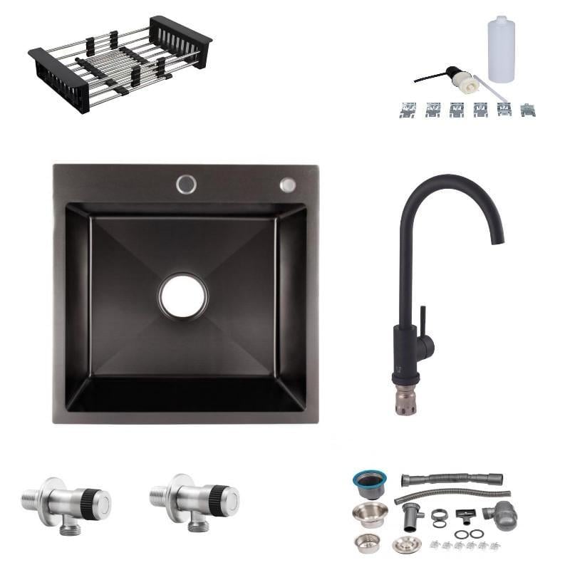 Мойка Lidz H5050B PVD 3,0/0,8 мм/Lidz смеситель для кухни/краны Lidz приборные 1/2х1/2 Went 112R Nickel Black