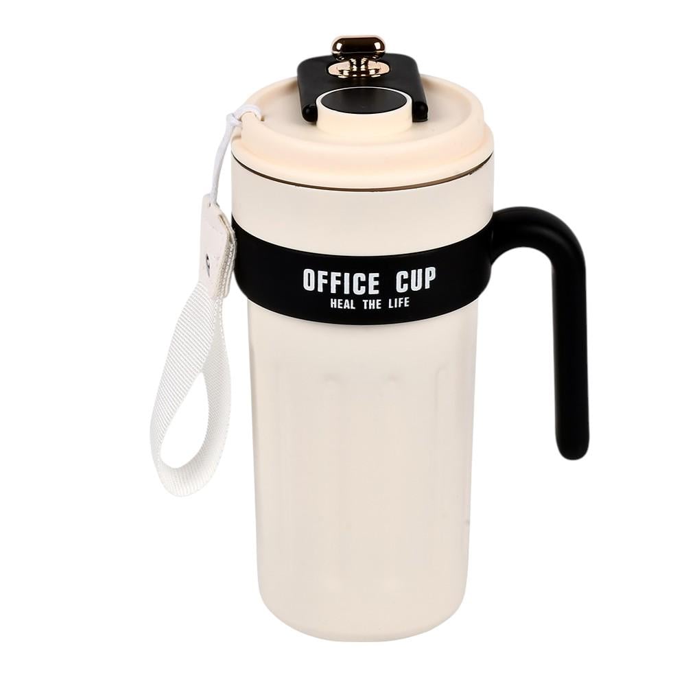 Термокружка Office cup с индикатором температуры и ручкой 650 мл Бежевый с черным (MT-5344)