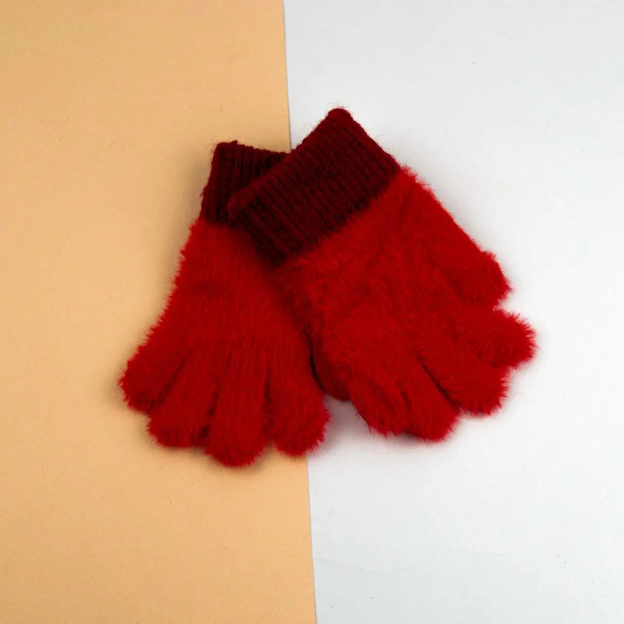 Детские перчатки одинарные ангоровые 6-9 лет размер 4 Красный (24-8-014)