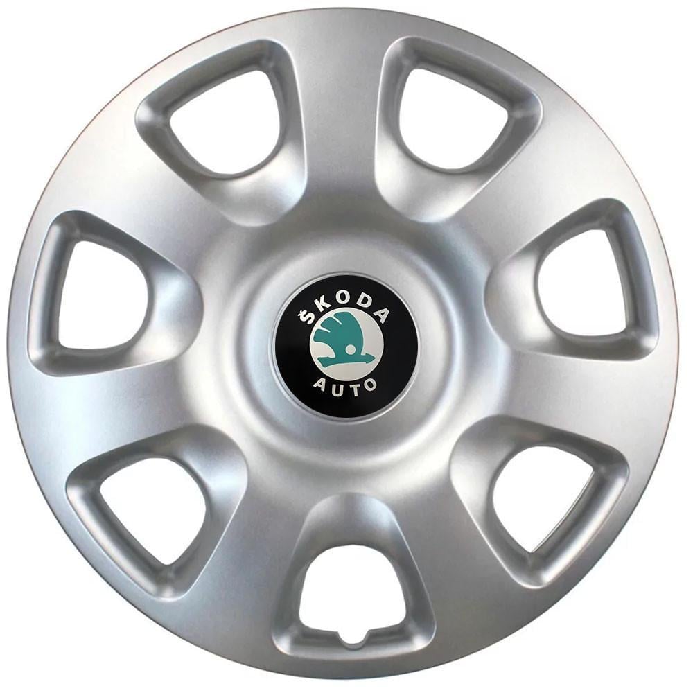 Колпаки автомобильные R15 Skoda Зеленый 336 SJS 4 шт. Серебристый