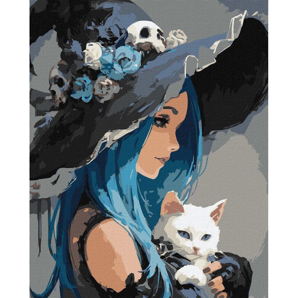 Картина по номерам Ideyka Девушка с белым котом 40x50 см (KHO8688)