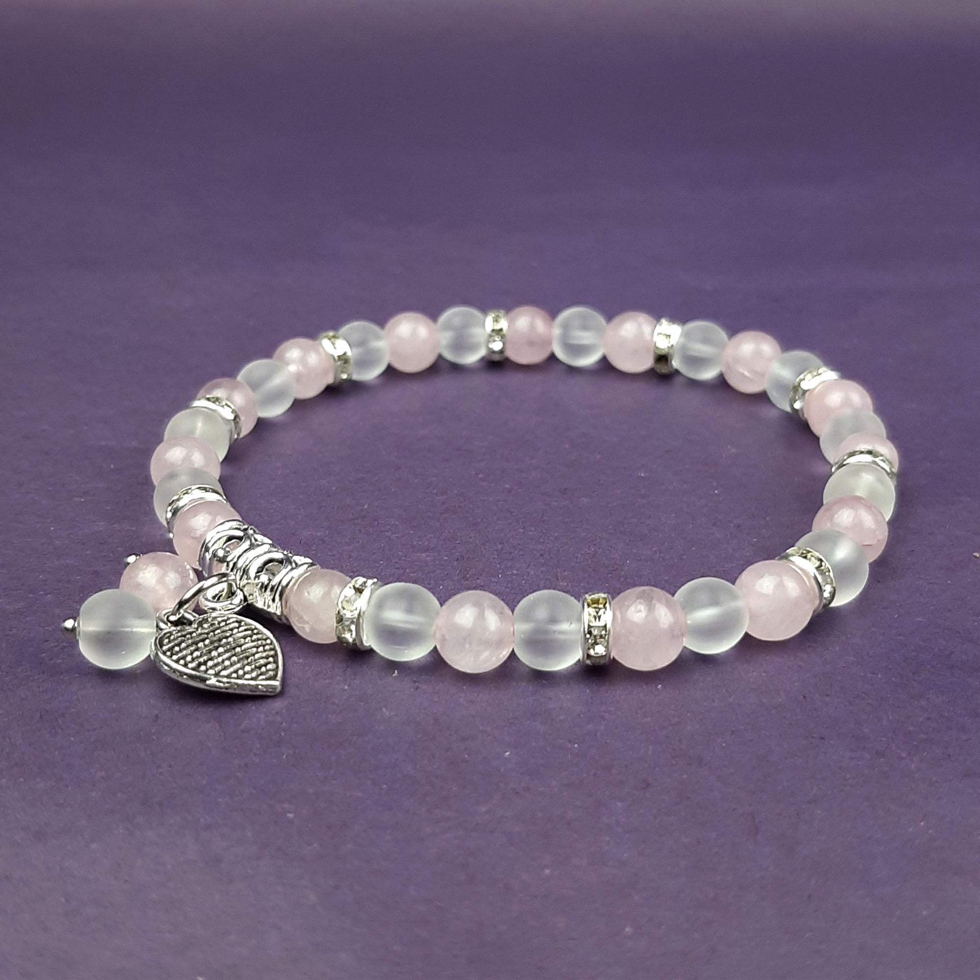 Браслет DARSANA Зов сердца из натуральных камней розовый кварц/горный хрусталь (DRSU005094)
