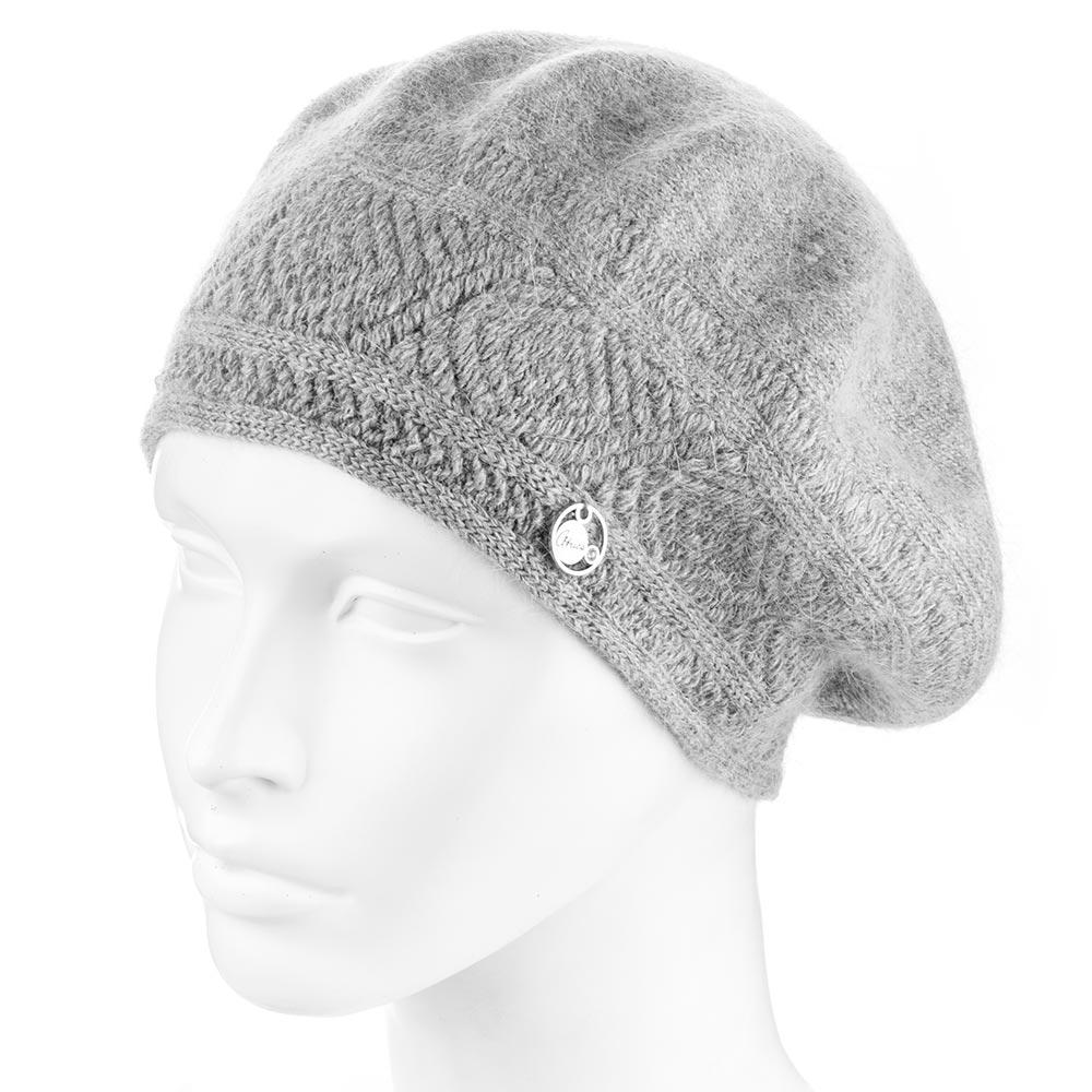 Берет жіночий ангоровий подвійний Atrics WH912 з візерунком Сірий