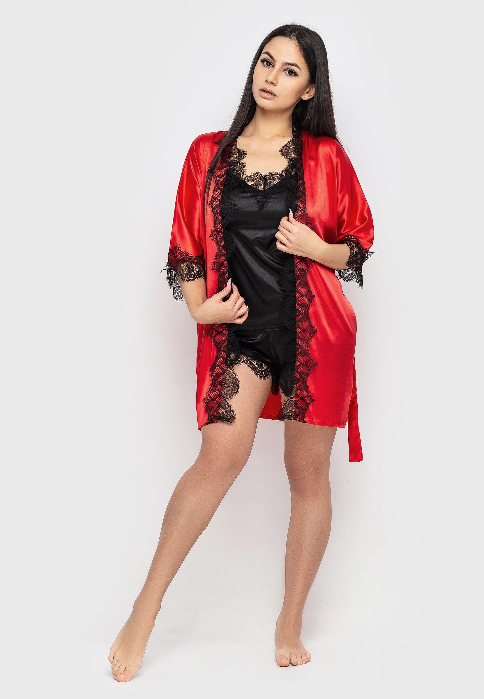 Домашний костюм Ghazel 17111-06 Клара тройка шелк р. 42 Красный/Черный (5615942)