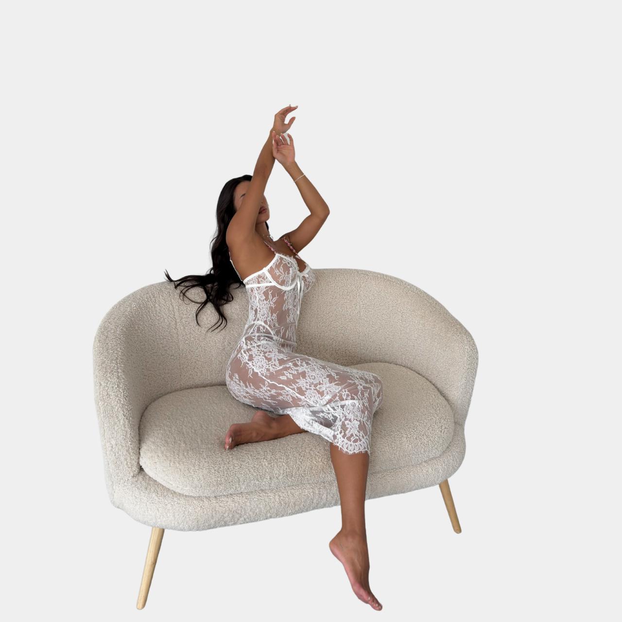 Пеньюар жіночий мереживний з трусиками S Білий (095/32) - фото 2