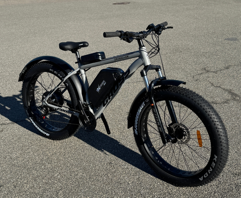 Велосипед с Е-комплектом Crossover на гидравлике Shimano с вилкой RST Guide 26х4,0" 48 В 1200 Вт MXUS 24 Ah до 75 км запас хода дисплей LSD-10 Pas-аси