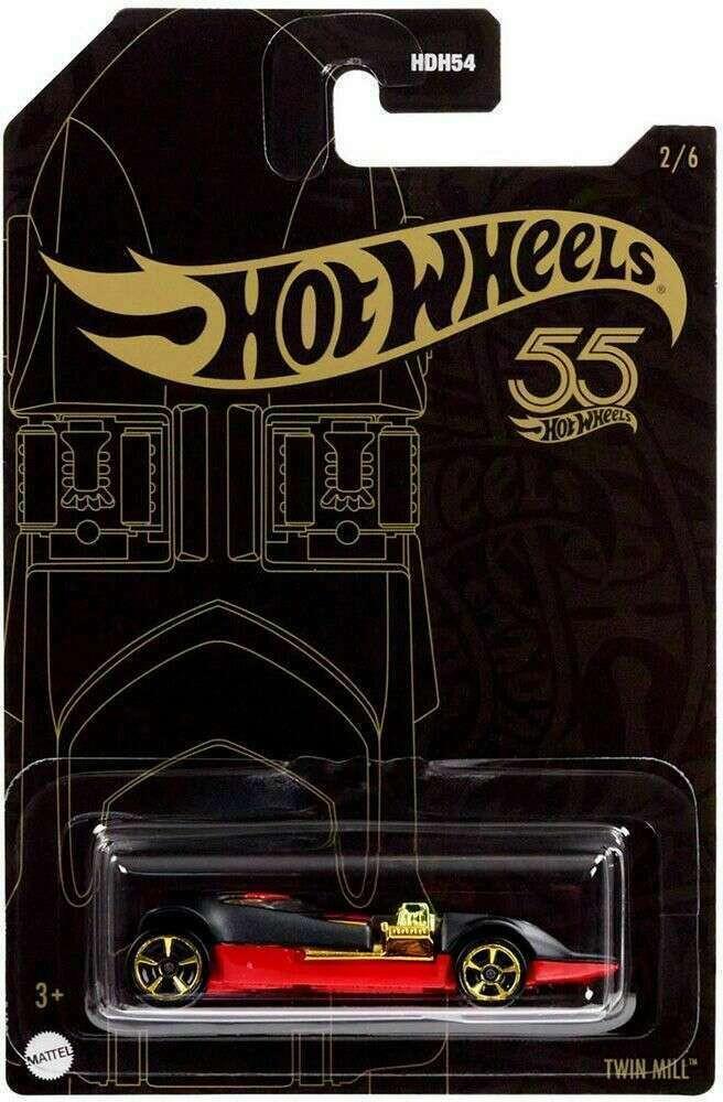 Игрушечная машинка Hot Wheels Twin Mill 2023 55th Anniversary 2/6 Black/Yellow (HLK04)