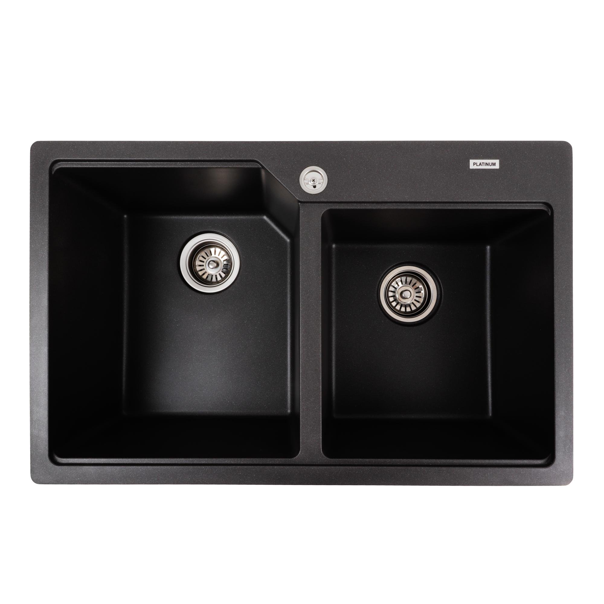 Мойка кухонная Platinum PLS-A40853 две чаши гранитная прямоугольная 780x500 мм Черный (25968113)