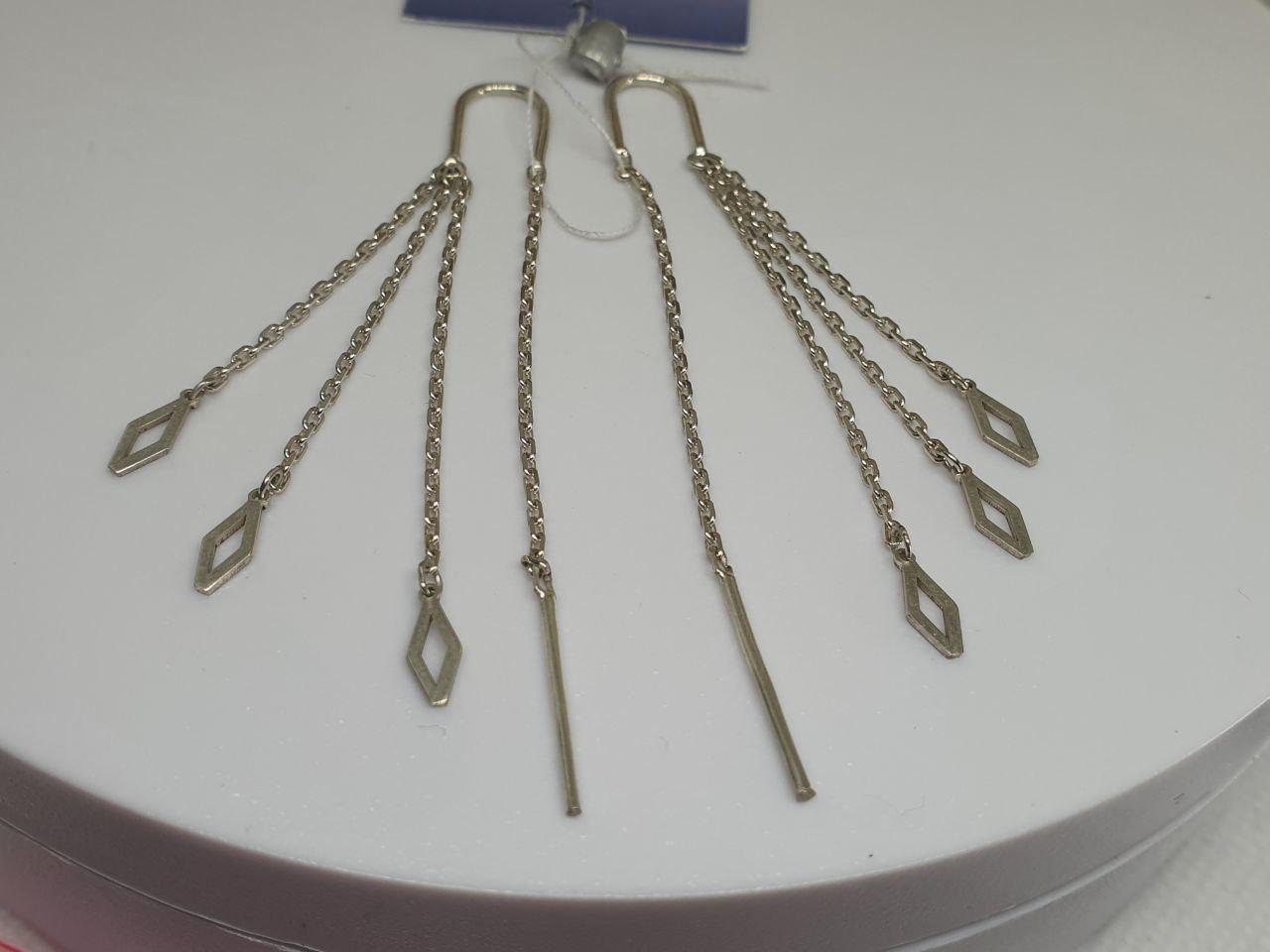 Сережки срібні протяжки Три ромби потрійні 925 проба (26943745)