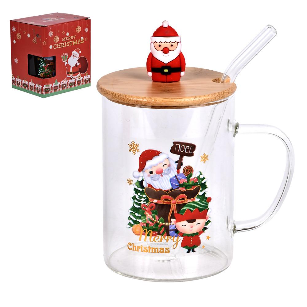 Чашка новогодняя с бамбуковой крышкой и трубочкой Christmas Miracle 450 мл (R100353)