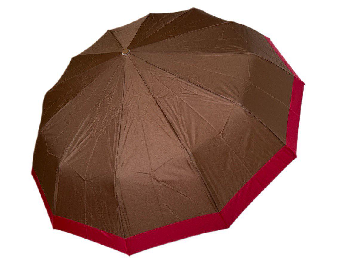 Парасолька автоматична жіноча Bellissimo 12 спиць 6 сегментів Шоколадний з червоною облямівкою (654/5)