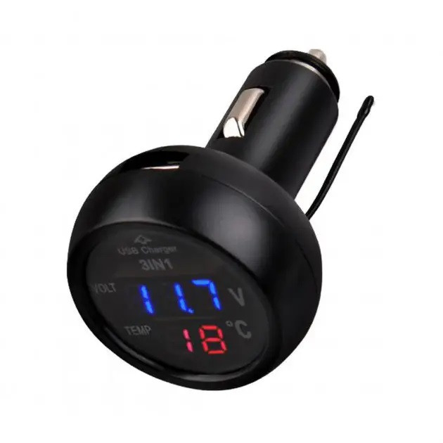 Автовольтметр термометр та USB зарядка 3в1 в прикурювач VST 706 та USB (2857)