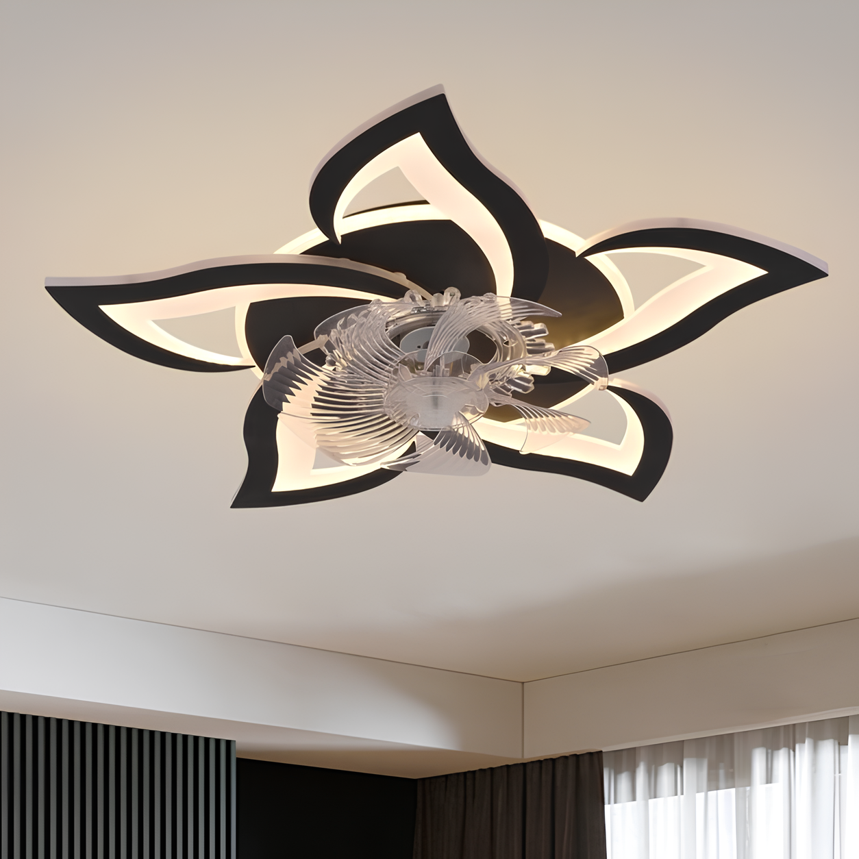 Люстра светодиодная Valeso акриловая с вентилятором 3000/4000/6500K с пультом 76W Черный (YZD5005-Fan)