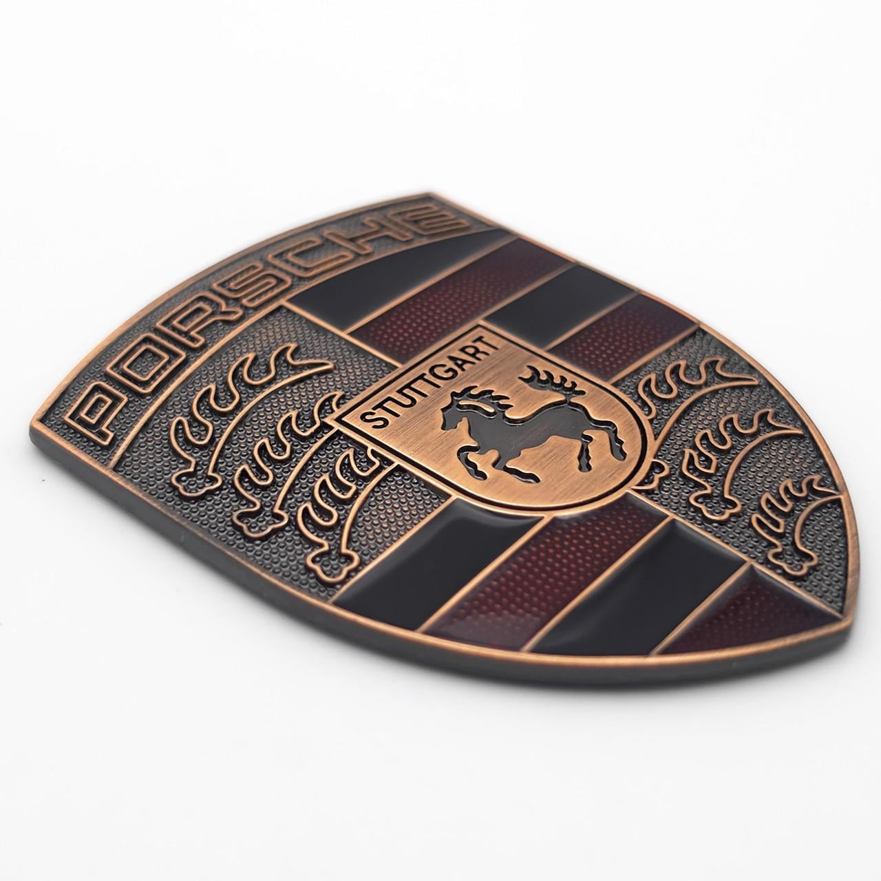 Эмблема Porsche 6,7х5 см металл Бронзовый глянцевый (3037248586)