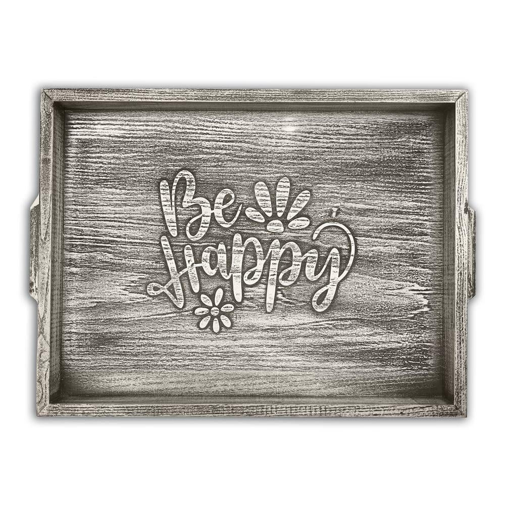 Піднос дерев'яний "Be happy" вінтаж 30х40 см Сірий (хрп1001сва)