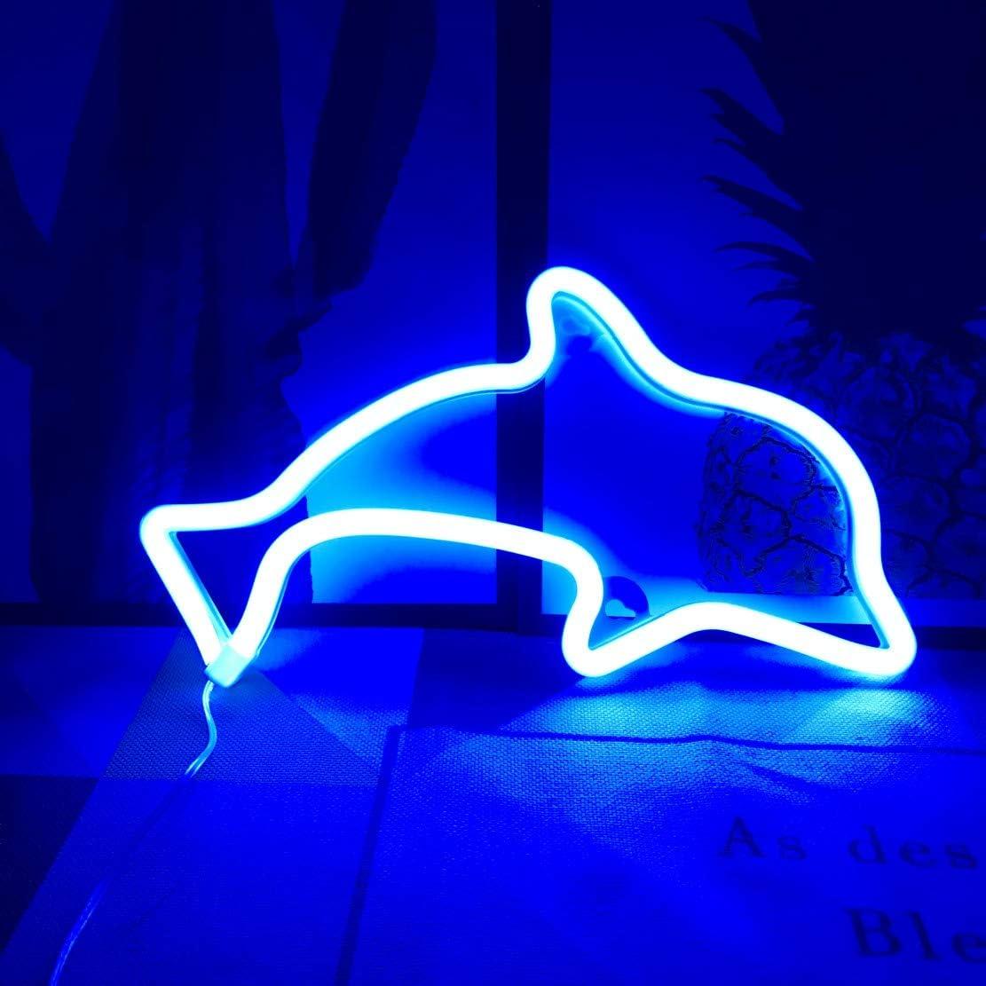 Неоновый светильник настенный Дельфин на батарейках/USB 28x2x17 см