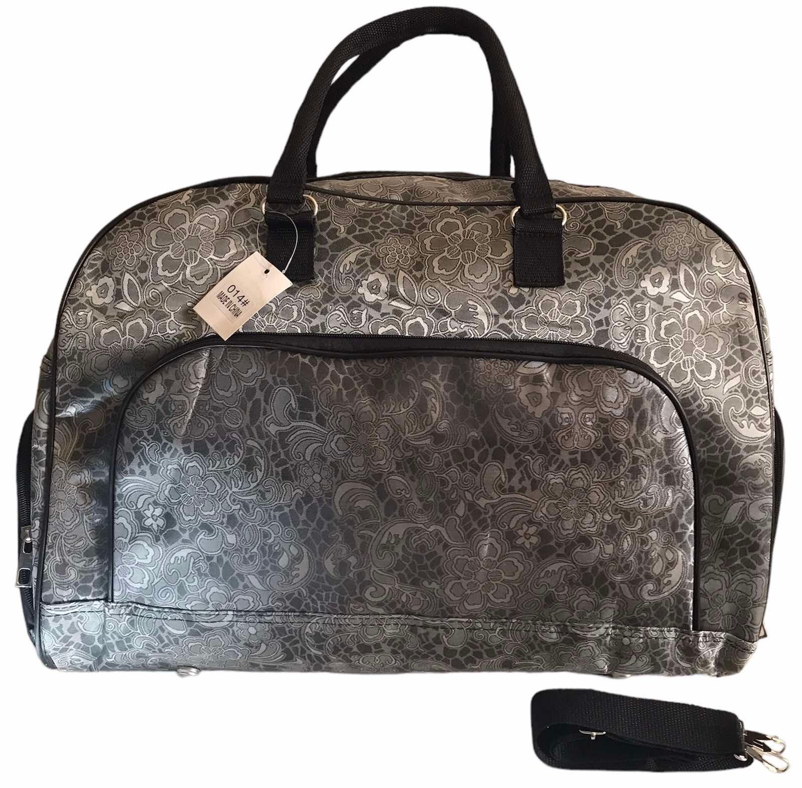 Сумка дорожная большая с длинным ремнем через плечо и боковыми карманами Светло-Серый (014G)