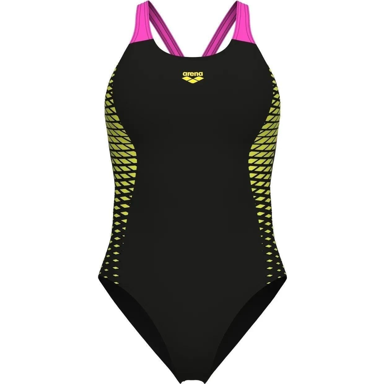 Купальник слитный женский Arena OPENINGS SWIMSUIT V BACK LB р. 40 Черно-розово-желтый (008063-590)