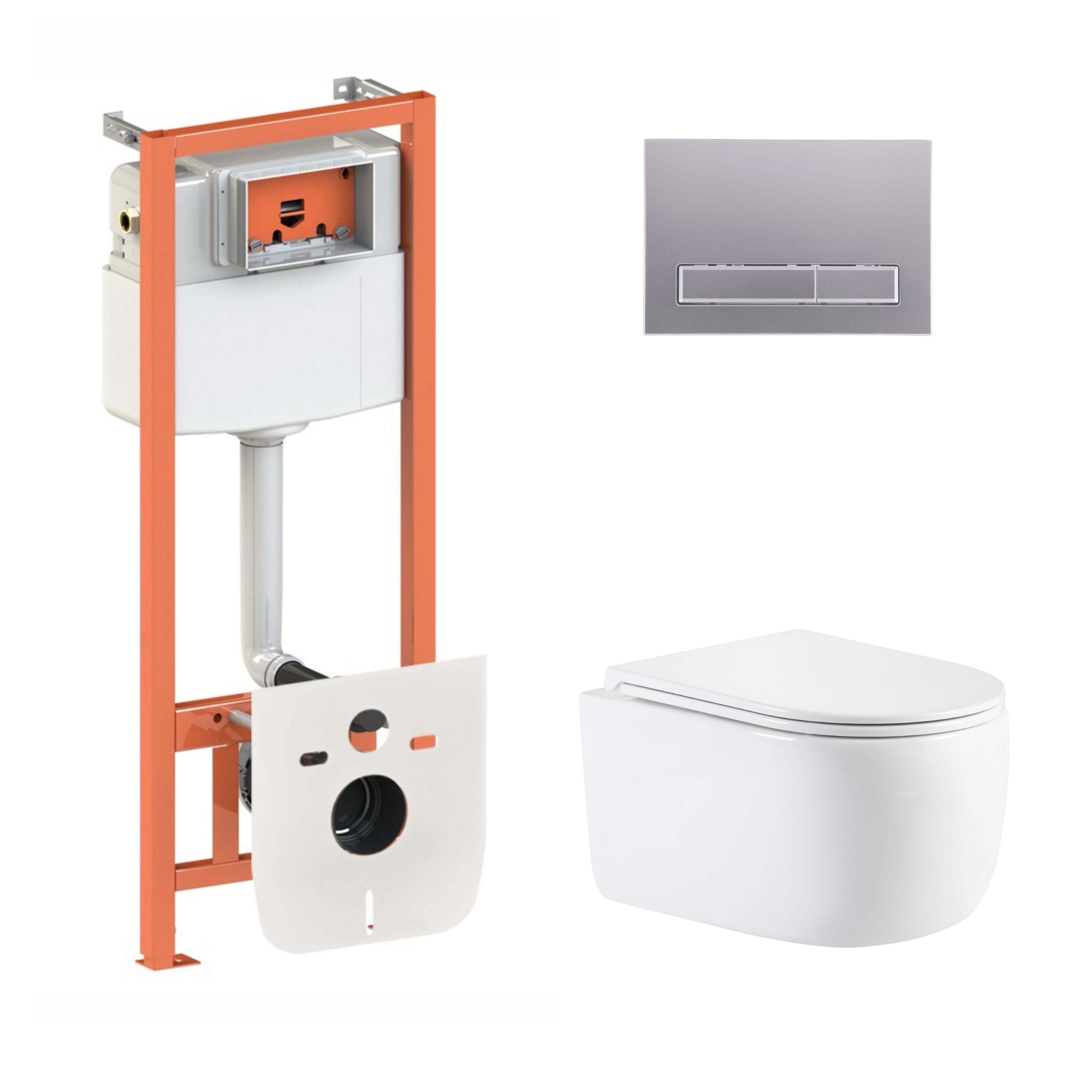Комплект инсталляции Q-tap ​​Nest 4в1 унитаз подвесной Taurus Ultra Quiet 515х360х350 мм/линейная клавиша Satin