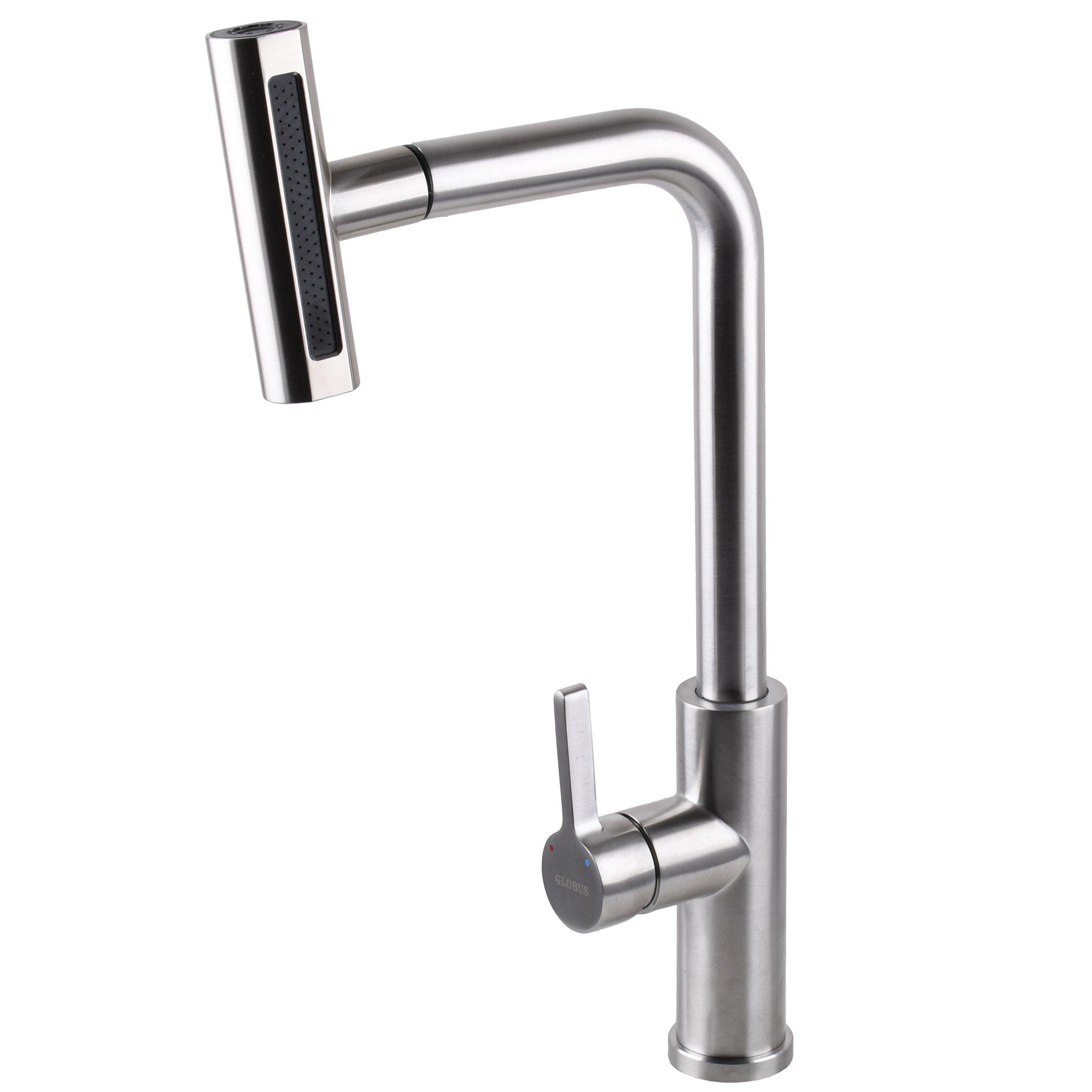 Смеситель для кухни Globus Lux ALPEN SBT1-2044 000026998 с видвижной лейкой Сатин (214648)