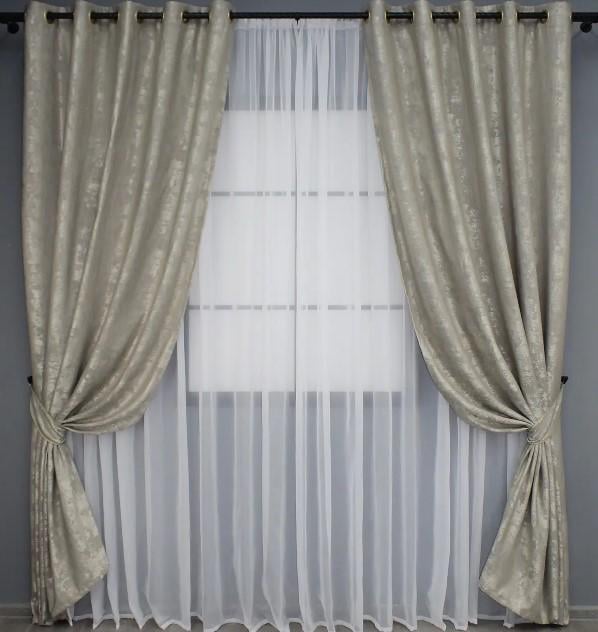 Комплект штор у вітальню на люверсах SULTAN XO жаккард 1,5х2,5 м 2 шт. Капучино (1143ш) - фото 1