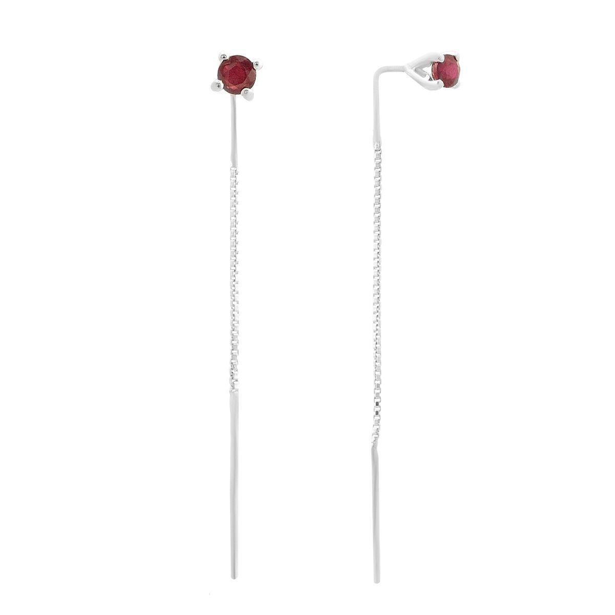 Серебряные серьги-протяжки с рубинами круглая форма насыщенный Красный Серебряные серьги-протяжки с рубинами круглая форма насыщенный Красный