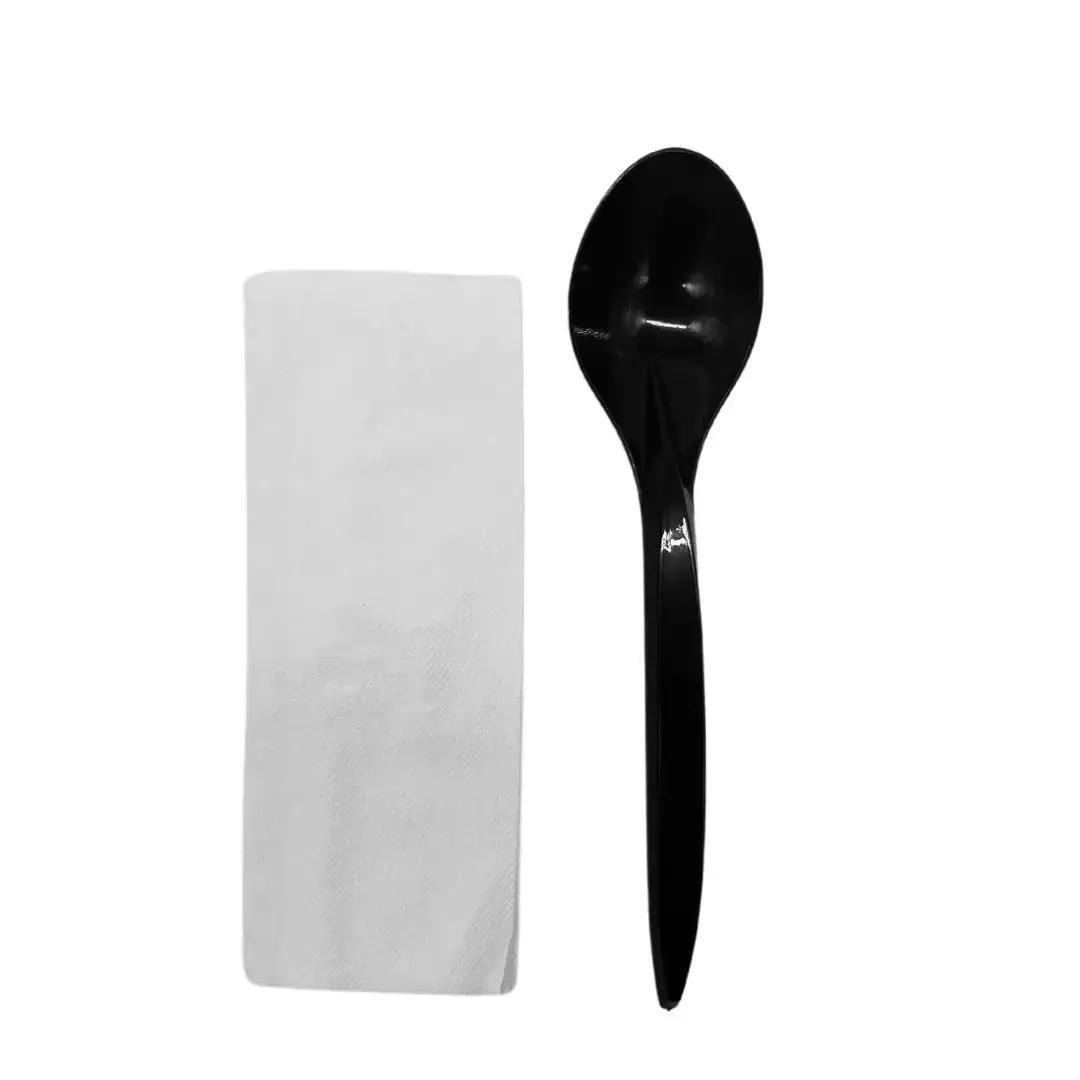 Набор одноразовых столовых приборов премиум ложка/салфетка 200 шт. Черный (DL-0014)