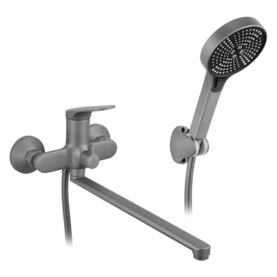 Змішувач для ванни з довгим носиком Kroner KRM Графітовий (Linz - GRN070)