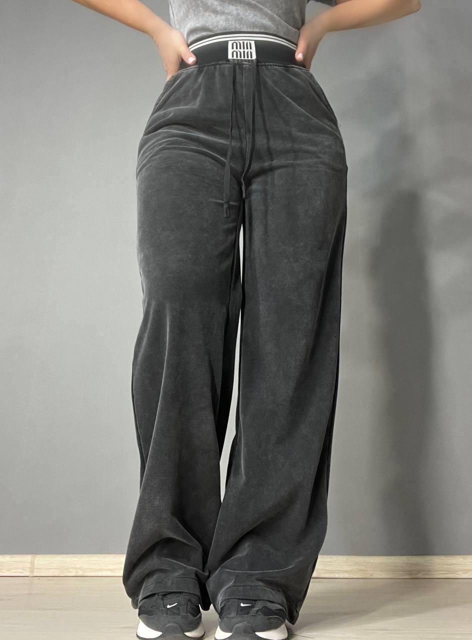 Брюки женские Yimeite 512 палаццо широкие трикотажные вареные тай-дай талия на резинке р. 29 Черный (3890)