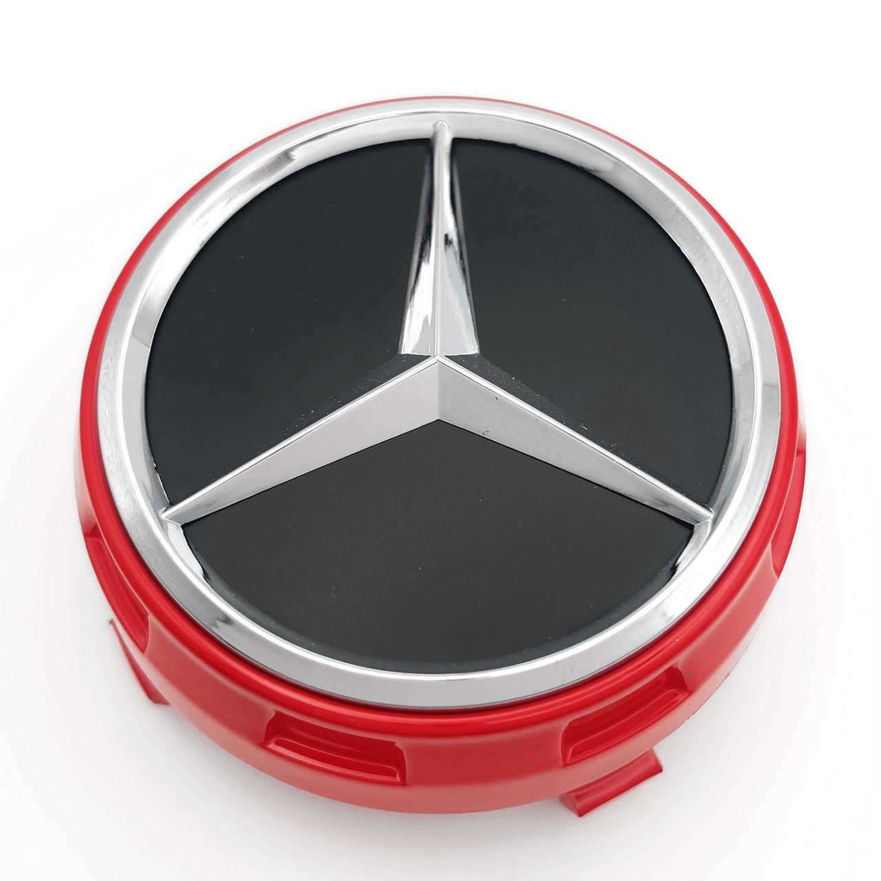 Колпачок заглушка ступицы колеса Mercedes Benz 75 мм тип 5 Черный/Красный матовый (3012768180)
