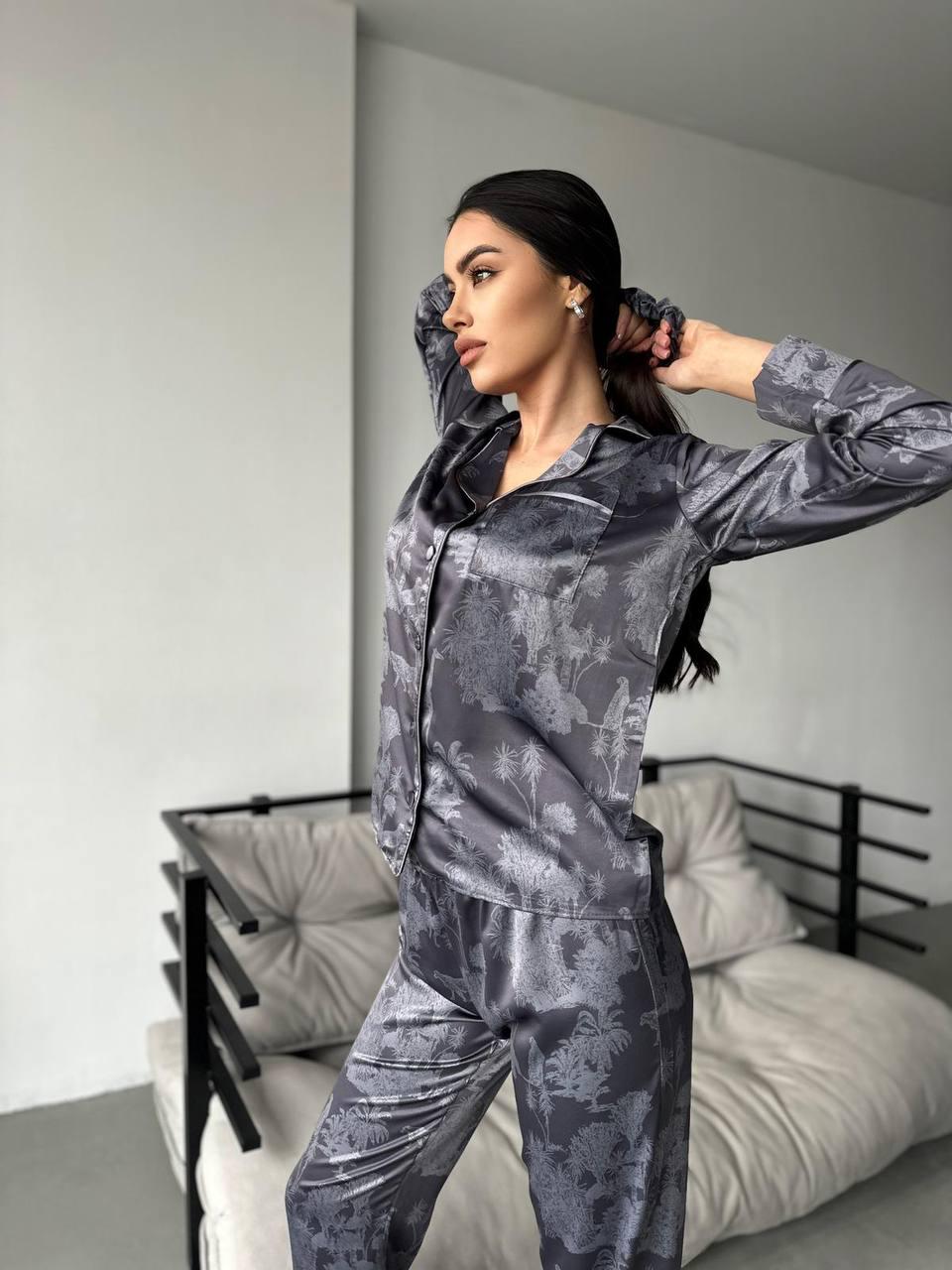 Домашний костюм сатиновый S Серый (70695) - фото 2 Домашний костюм сатиновый S Серый (70695) - фото 2
