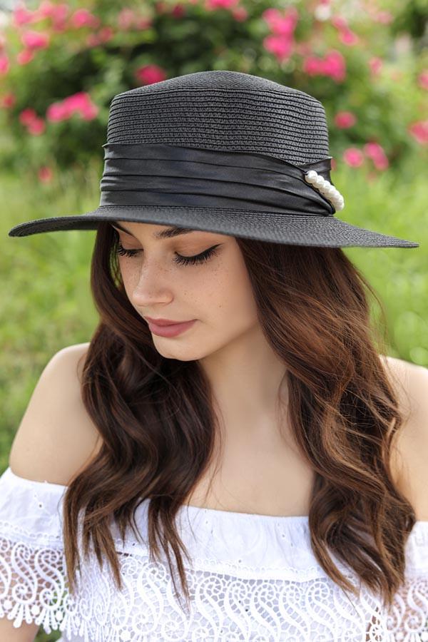 Шляпа канотье Braxton украшенное бусинами Черный (1747)