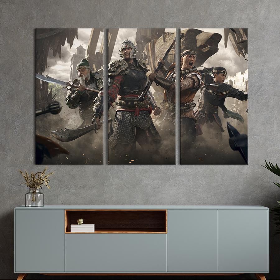 Картина на холсте триптих Постер игры For Honor – Marching Fire 128x81 см (1477-31)