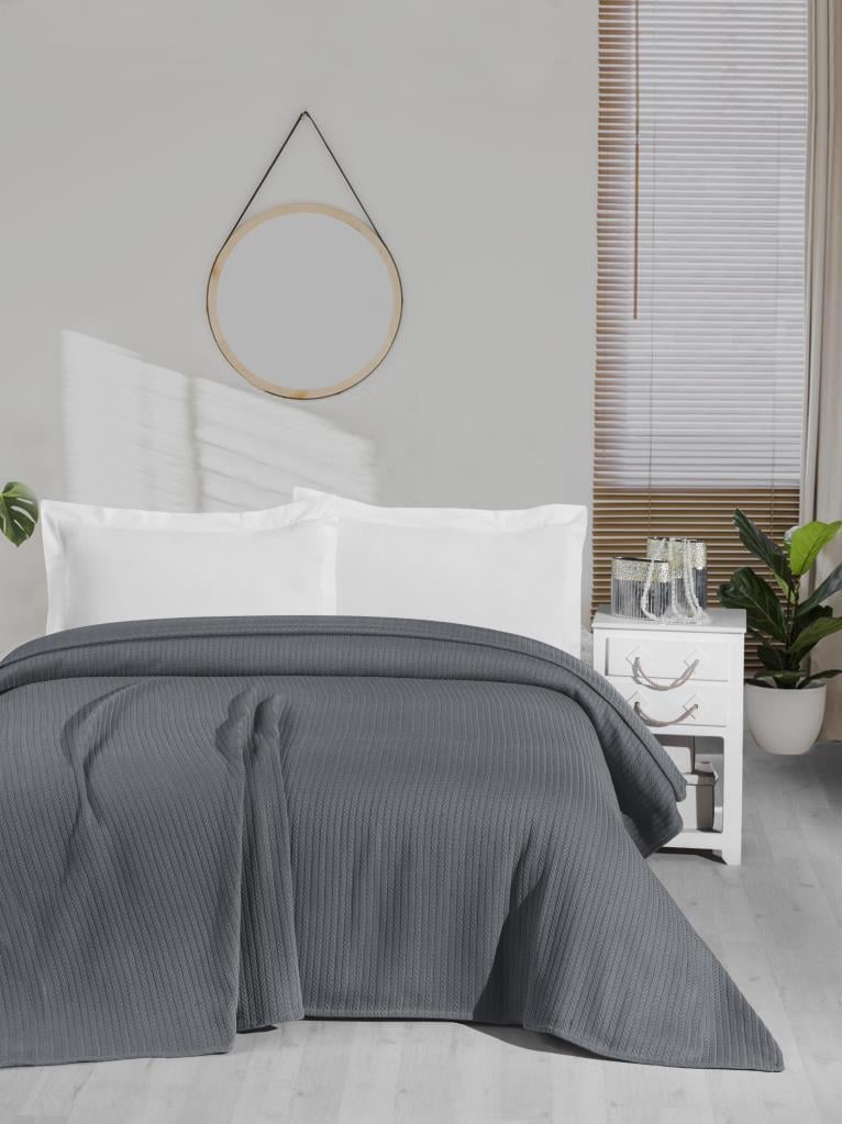 Покрывало плетеное Bysungur косичка из толстого хлопка 220х240 см Антрацит (29109016)