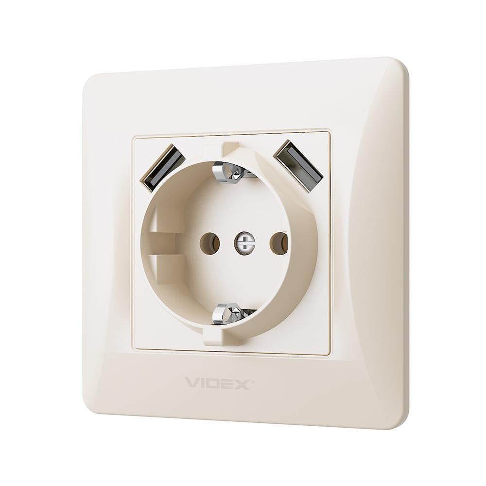 Розетка Vіdех Bіnеrа одинарна та 2 USB із заземленням Кремовий (22551043) Розетка Vіdех Bіnеrа одинарна та 2 USB із заземленням Кремовий (22551043)