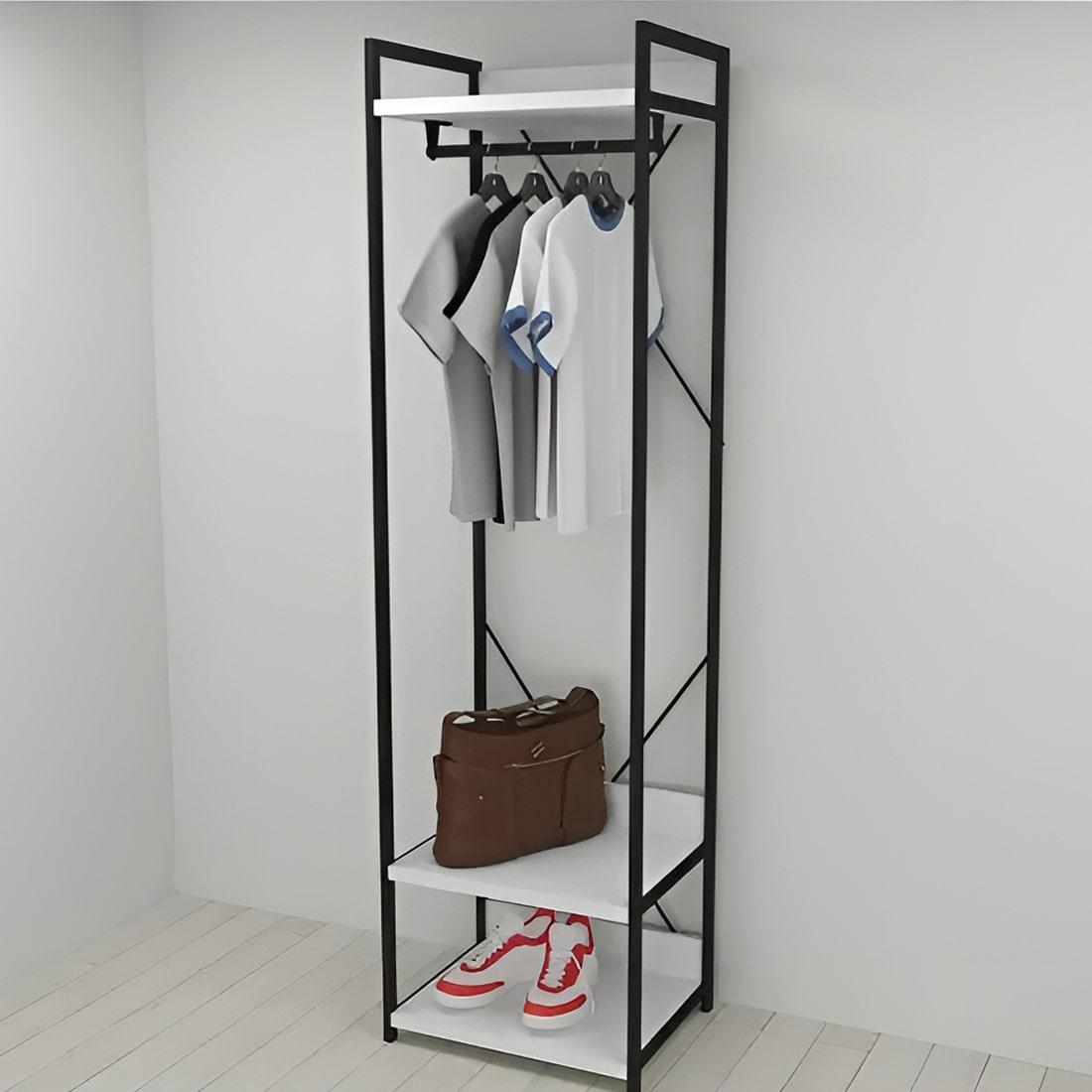 Шкаф-гардероб Ferrum-decor Коннект Уни секция 1 металл/ДСП 32 мм 220x60x50 см Черный/Белый (FRD-104499)