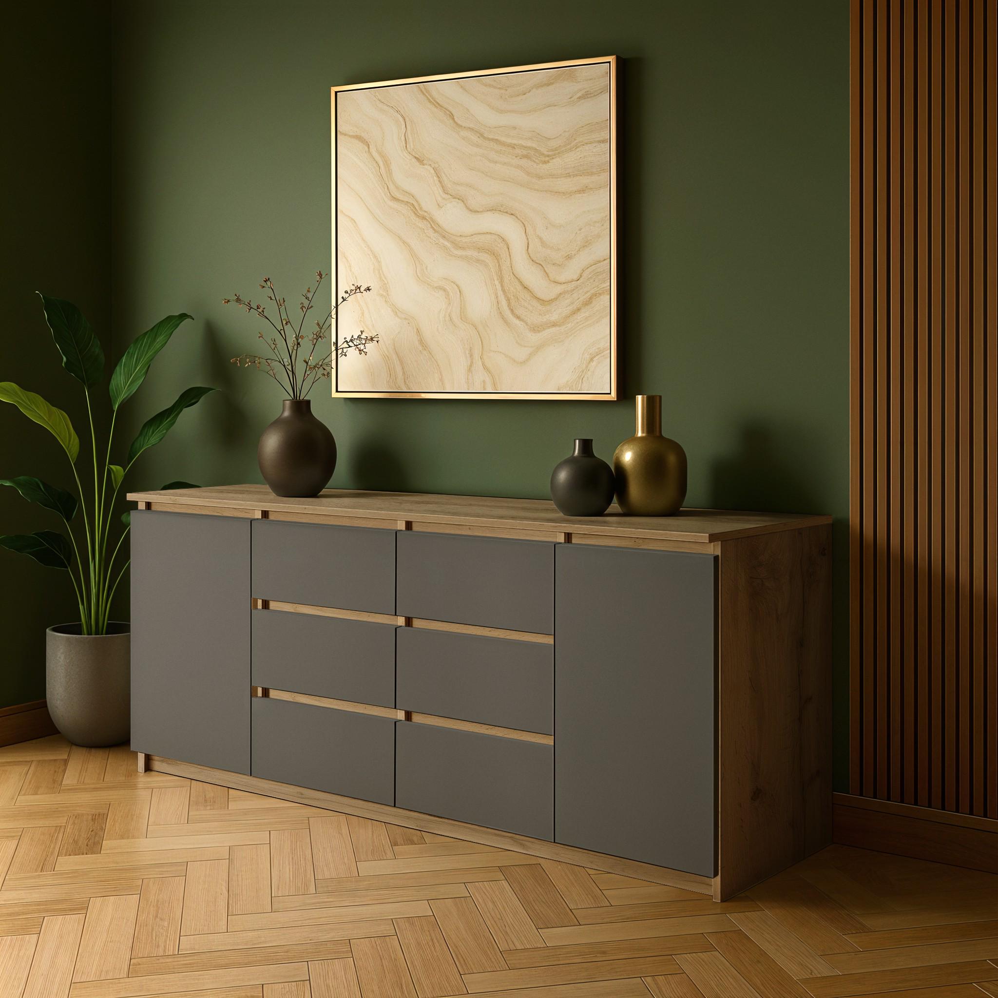 Комод Kraft 1600х345х750 мм Дуб Аппалачи/Антрацит - фото 1