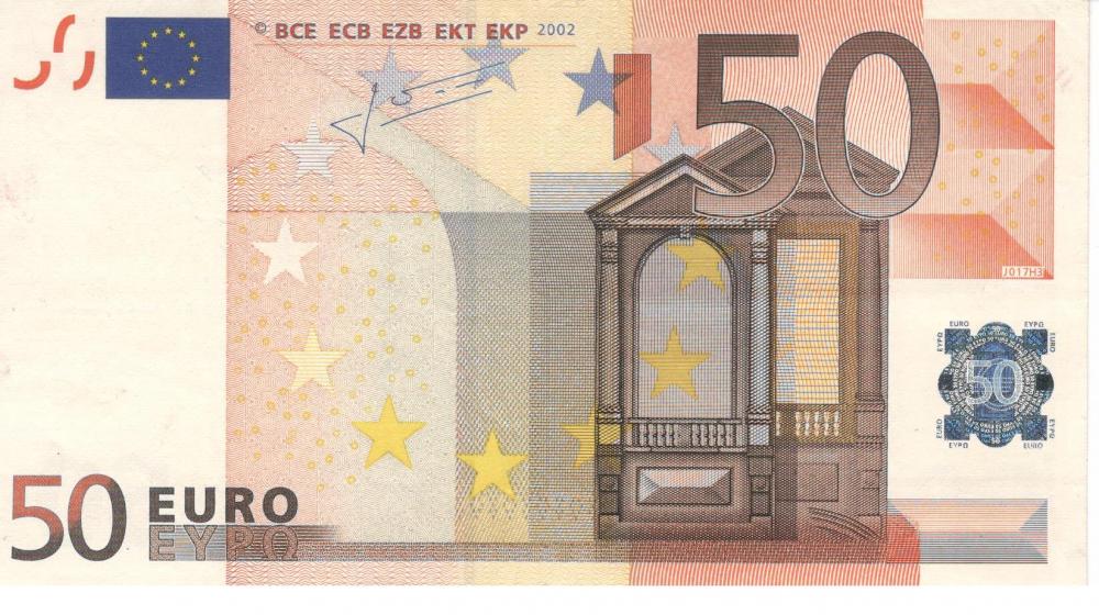 Коллекционная банкнота Италия 50 евро 2002 S J017 VF (Б06803)