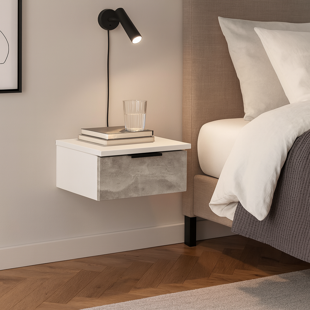 Тумба прикроватная ТП1 SENAM 180х450х310 мм корпус ДСП Белый фасад ДСП Ателье Светлый - фото 1 Тумба прикроватная ТП1 SENAM 180х450х310 мм корпус ДСП Белый фасад ДСП Ателье Светлый - фото 1