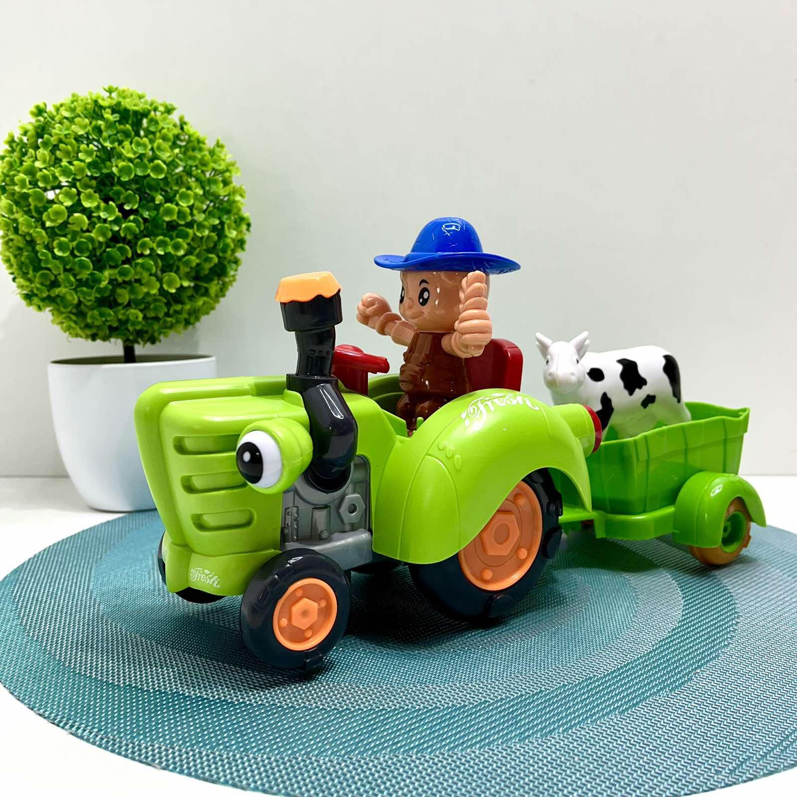 Трактор с прицепом игрушечный свет/мелодия/свободное колесо/прицеп съемный фигурка коровы Зеленый (HD 963)