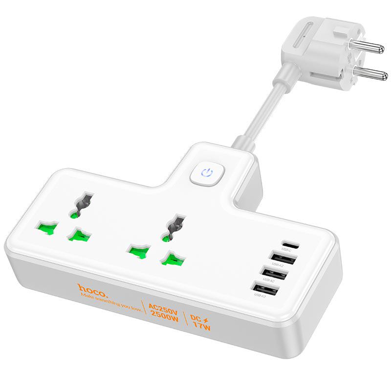Подовжувач мережевий Hoco AC11A 3xUSB Type-C 10A 17W White - фото 5 Подовжувач мережевий Hoco AC11A 3xUSB Type-C 10A 17W White - фото 5