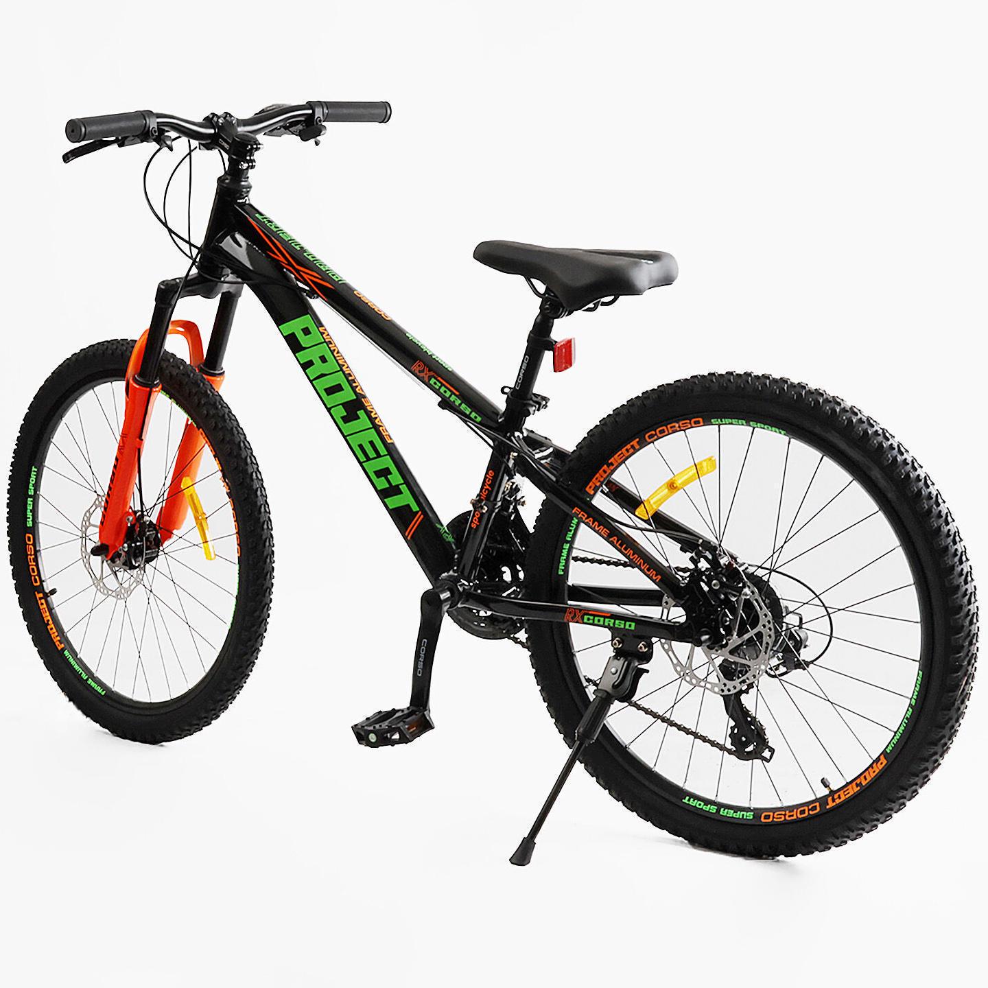 Велосипед гірський підлітковий алюмінієвий Corso Project 24" рама 11" Чорно-помаранчевий - фото 3 Велосипед гірський підлітковий алюмінієвий Corso Project 24" рама 11" Чорно-помаранчевий - фото 3