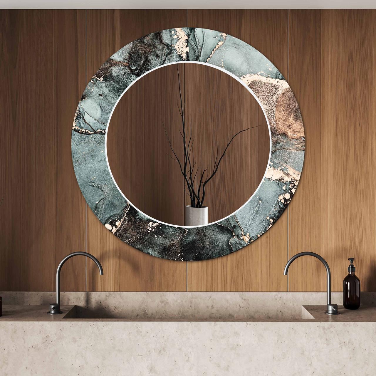 Дзеркало на стіну NovellaPrint з малюнком мармуру кругле 70 см (2025.3)